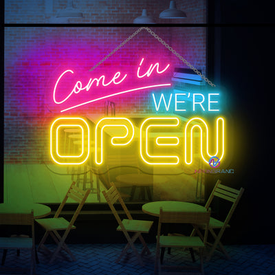 Open Neon Sign Come In We're Open Business Led Light yellow