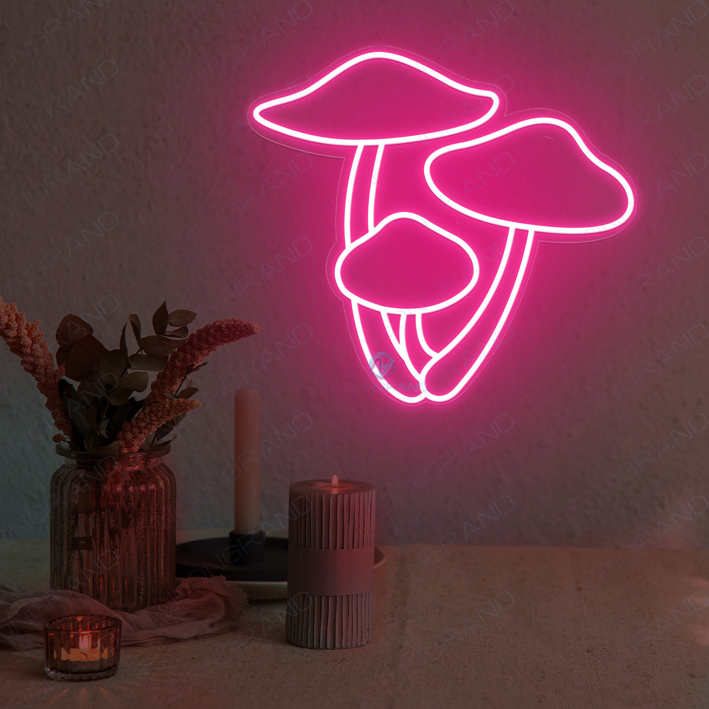 Three Mushroom Neon Light  Aesthetic Led Sign pink