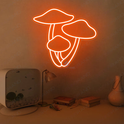 Three Mushroom Neon Light  Aesthetic Led Sign dark orange