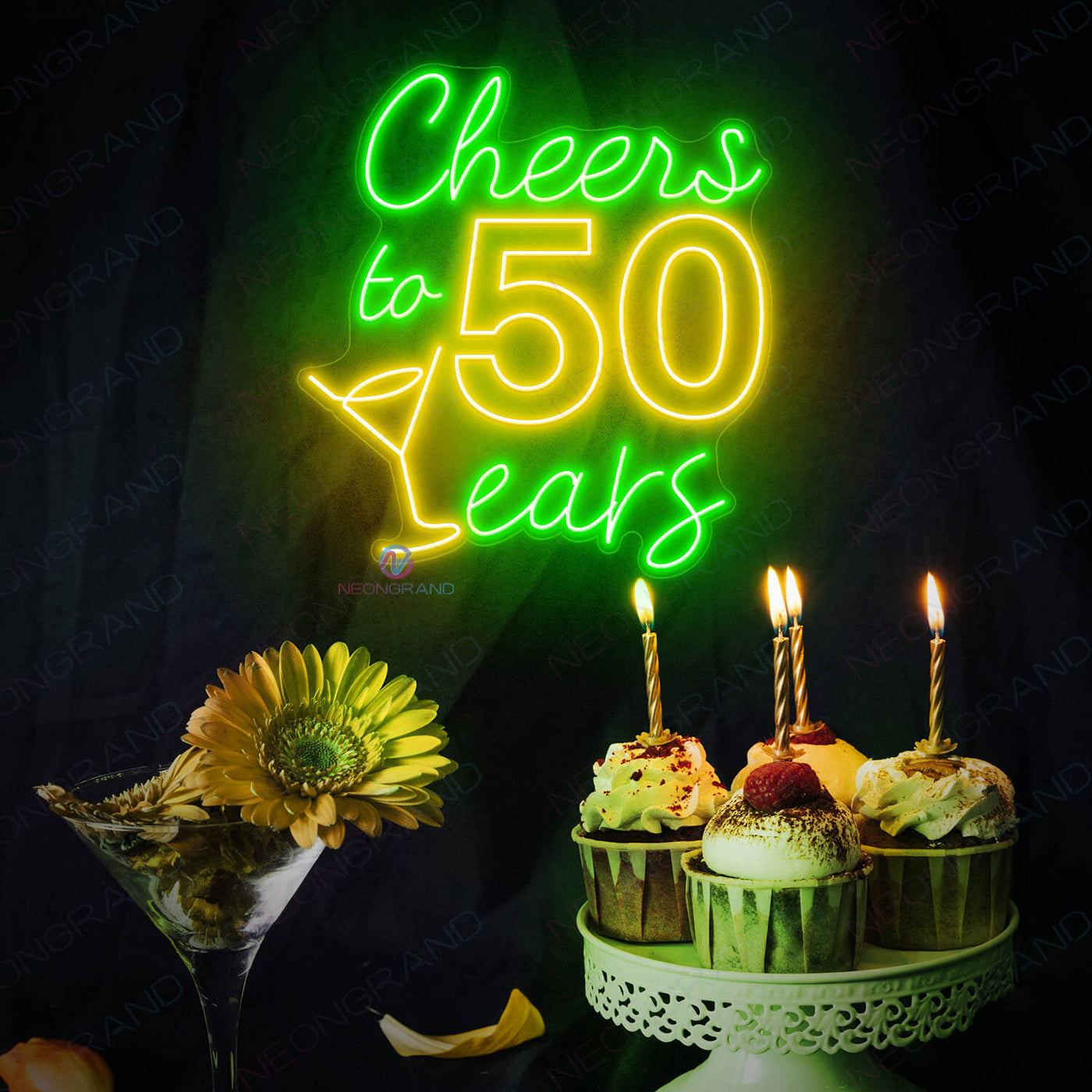 50 Birthday Neon Sign Party Happy Birthday Led Light yellow