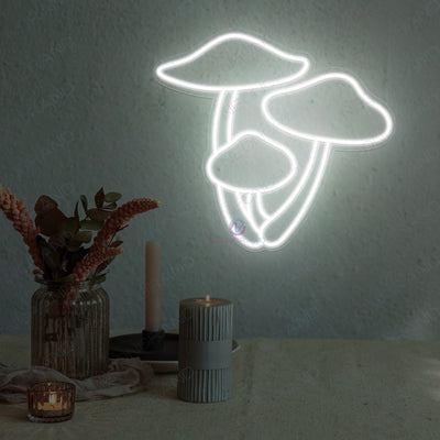 Three Mushroom Neon Light  Aesthetic Led Sign white