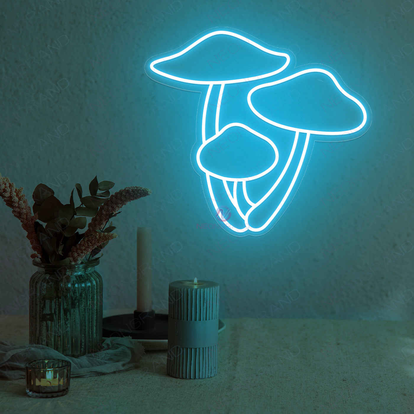 Three Mushroom Neon Light  Aesthetic Led Sign sky blue