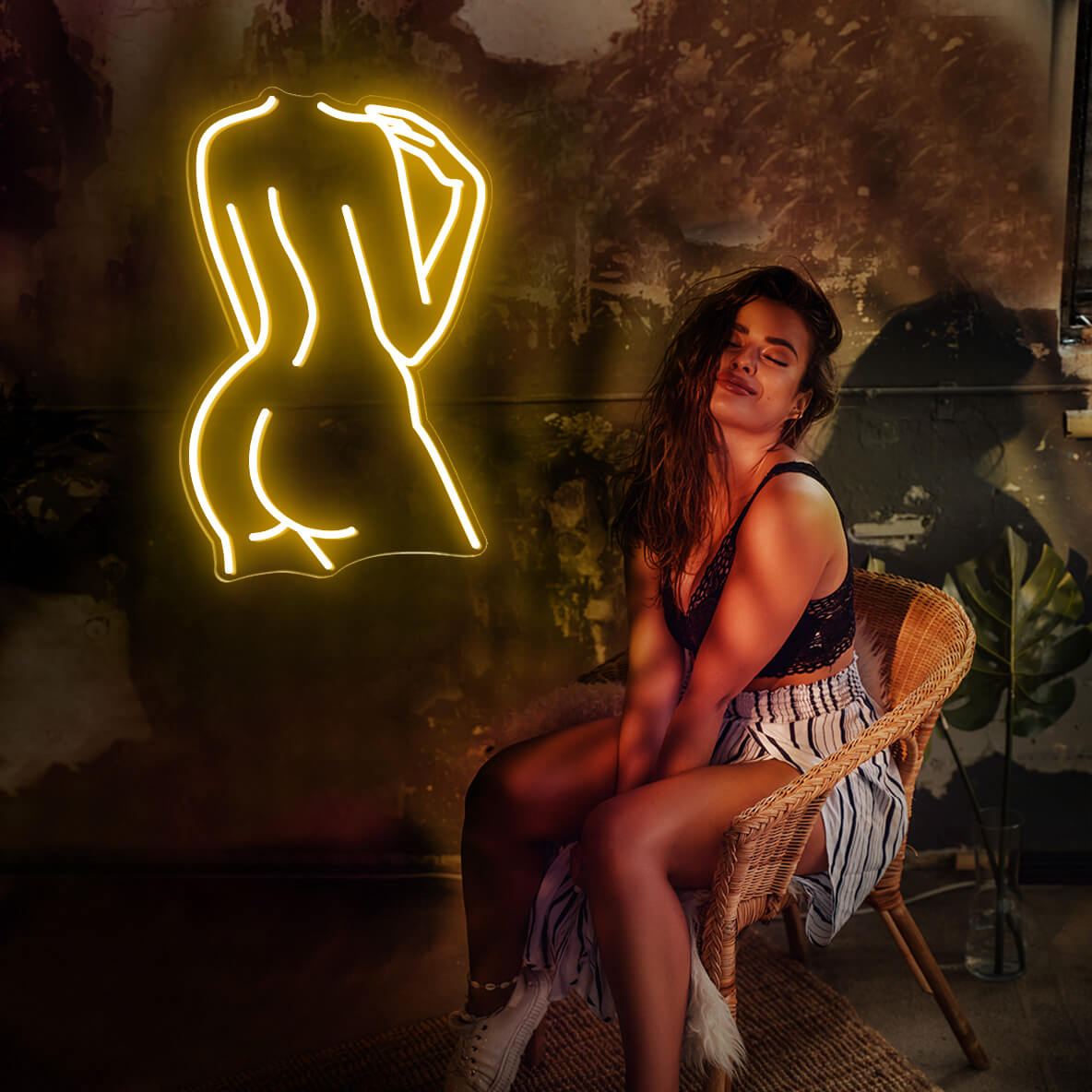 Aesthetic Female Body Neon Sign Sexy Girl Led Light orange yellow