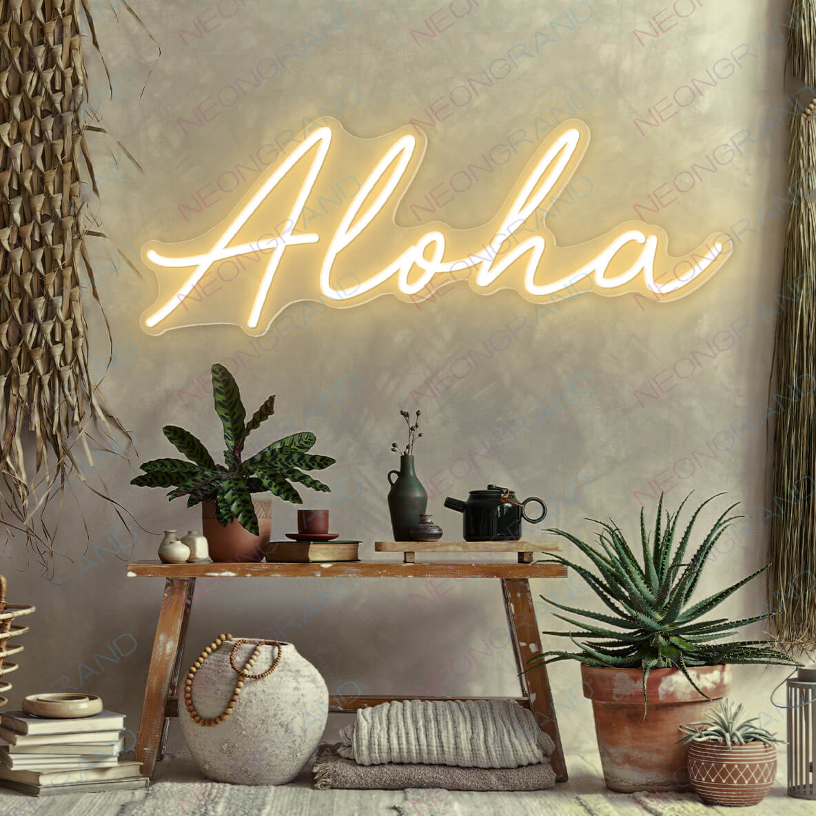 Aloha Neon Sign Led Light gold yellow