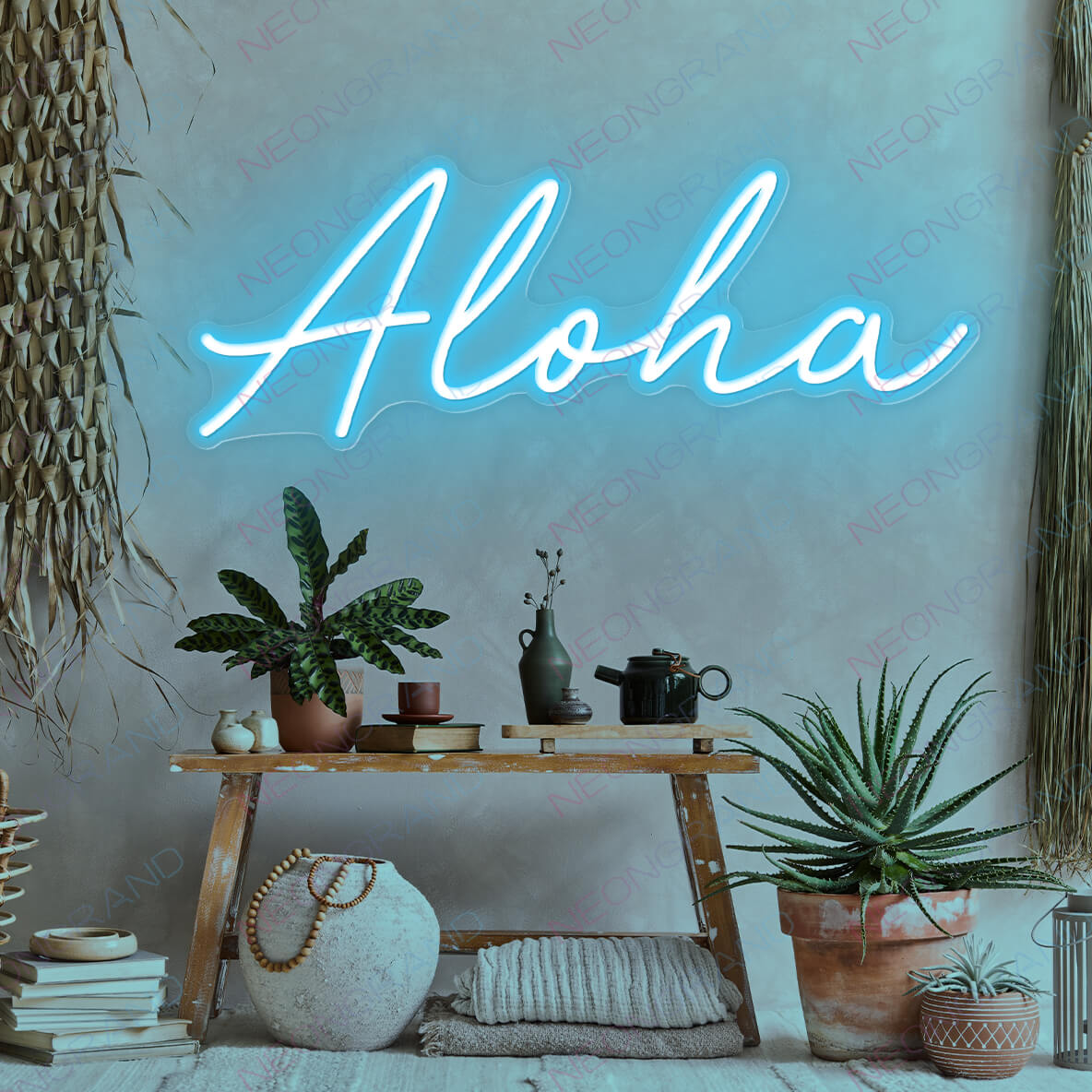 Aloha Neon Sign Led Light light blue