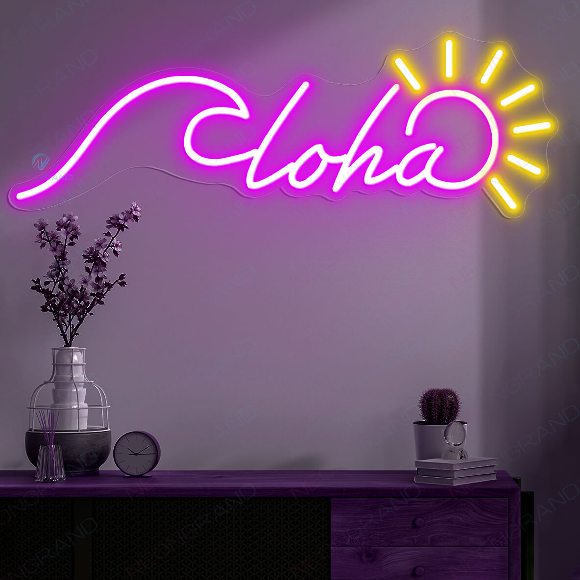 Aloha Neon Sign Tropical Led Light purple