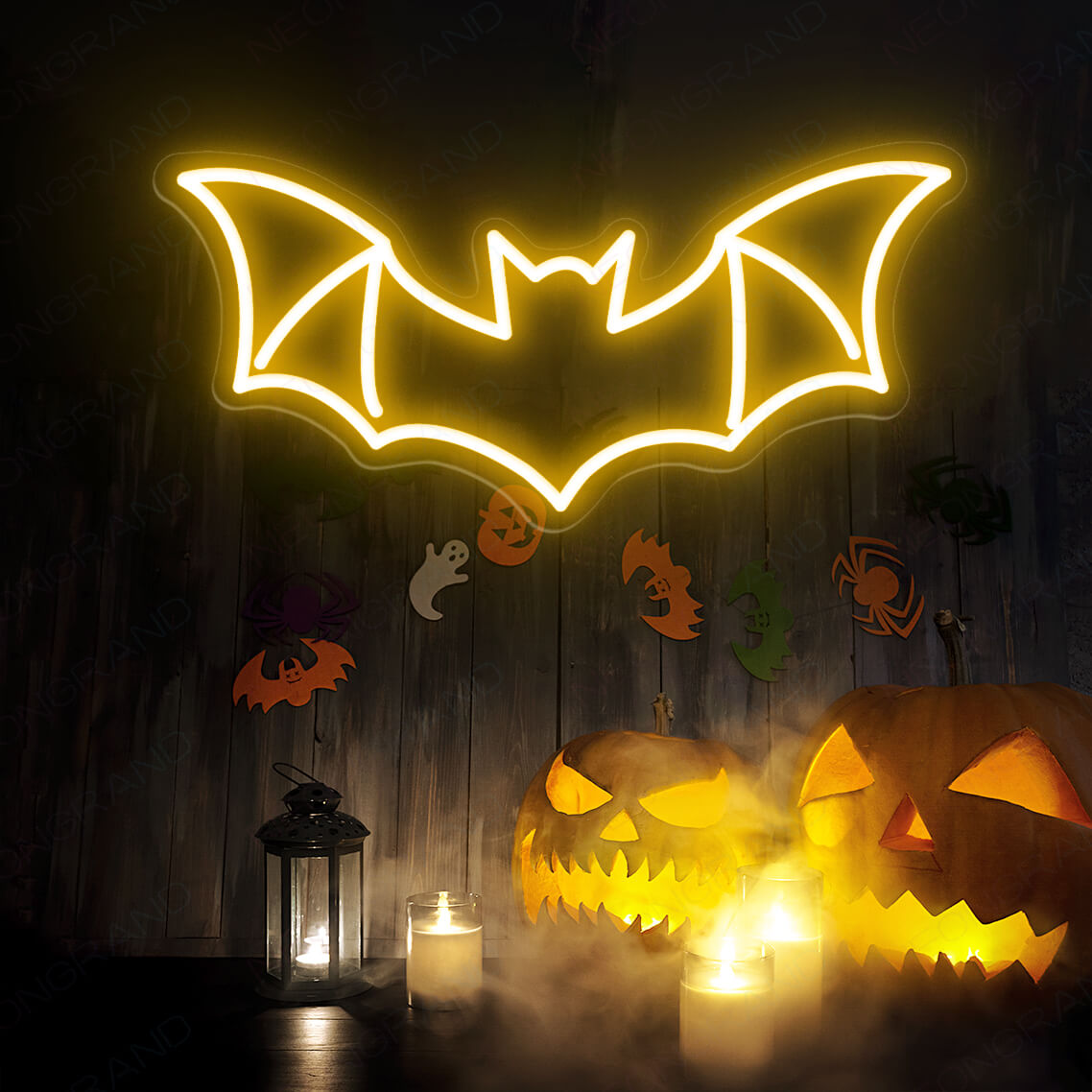 Bat Neon Sign Halloween Neon Sign Led Light orange yellow