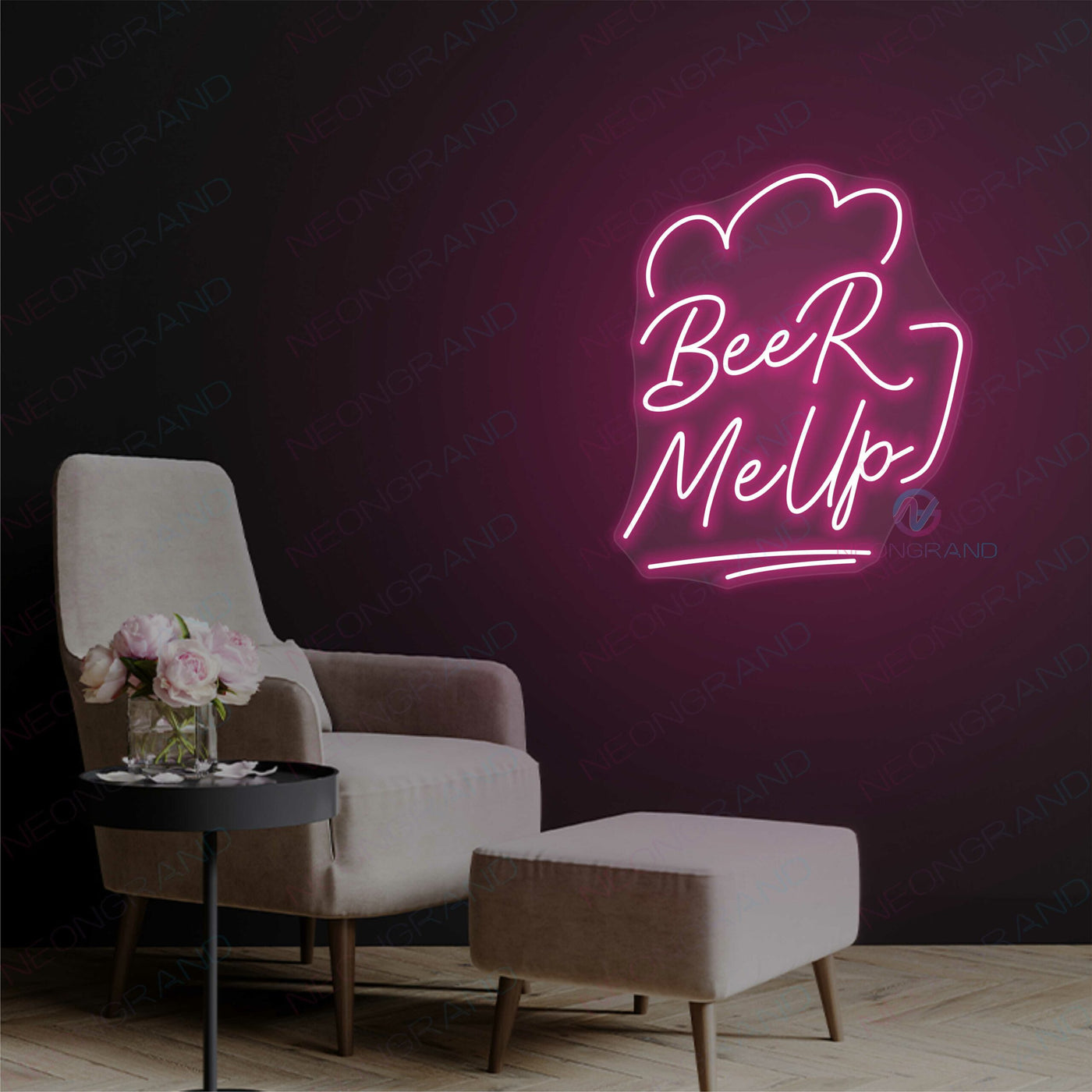 Beer Neon Sign Beer Me Up Drinking Led Light PINK