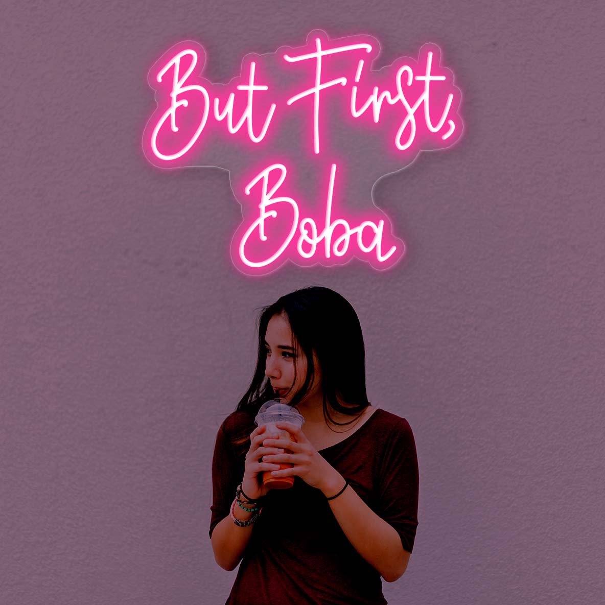 But First Boba Neon Sign Led Light pink