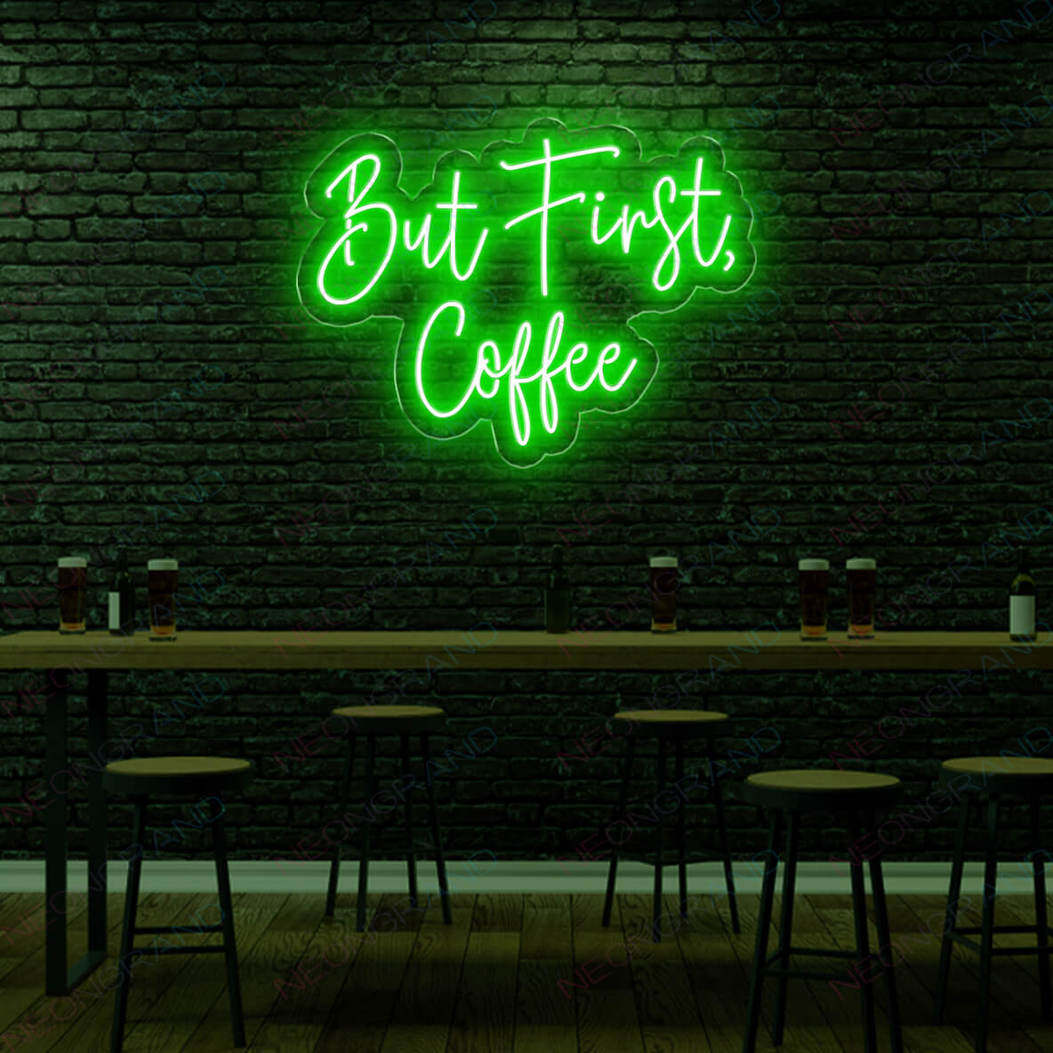 But First Coffee Neon Sign 1 green