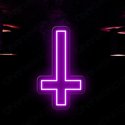 Cross Neon Sign Upside Down Cross Led Light DarkViolet