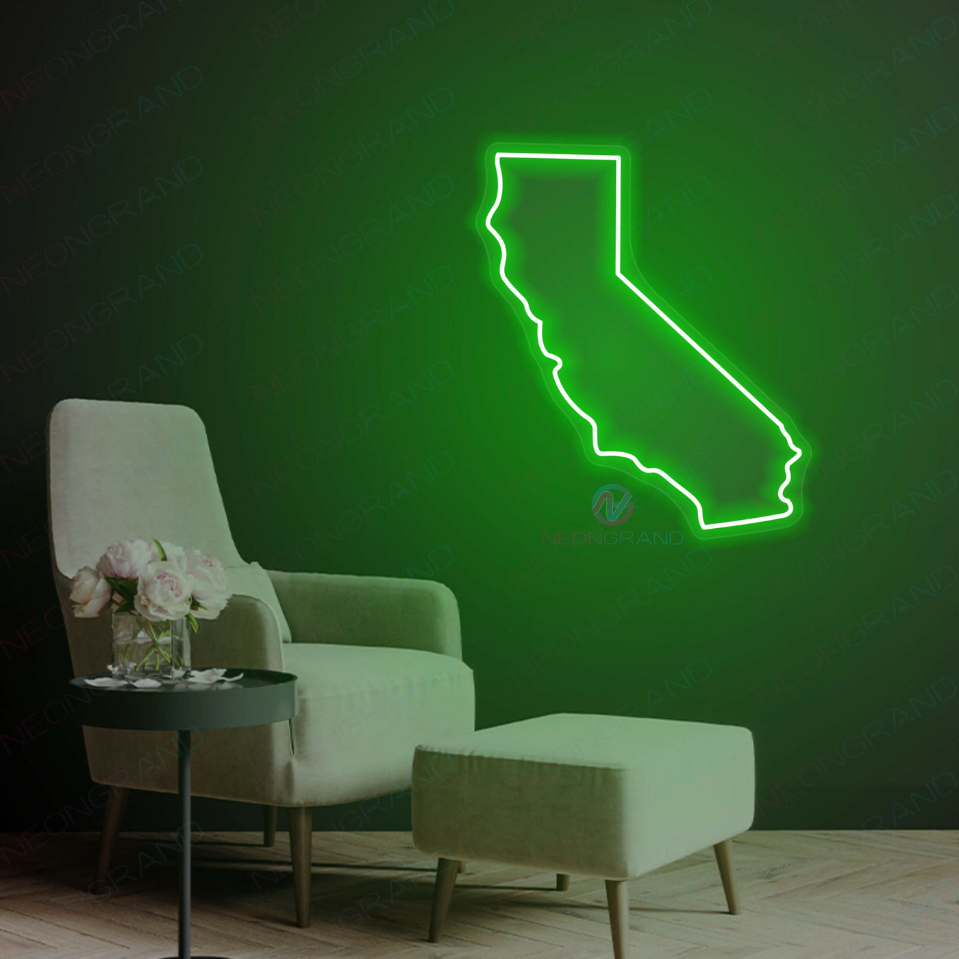 California Neon Sign Map Led Light GREEN