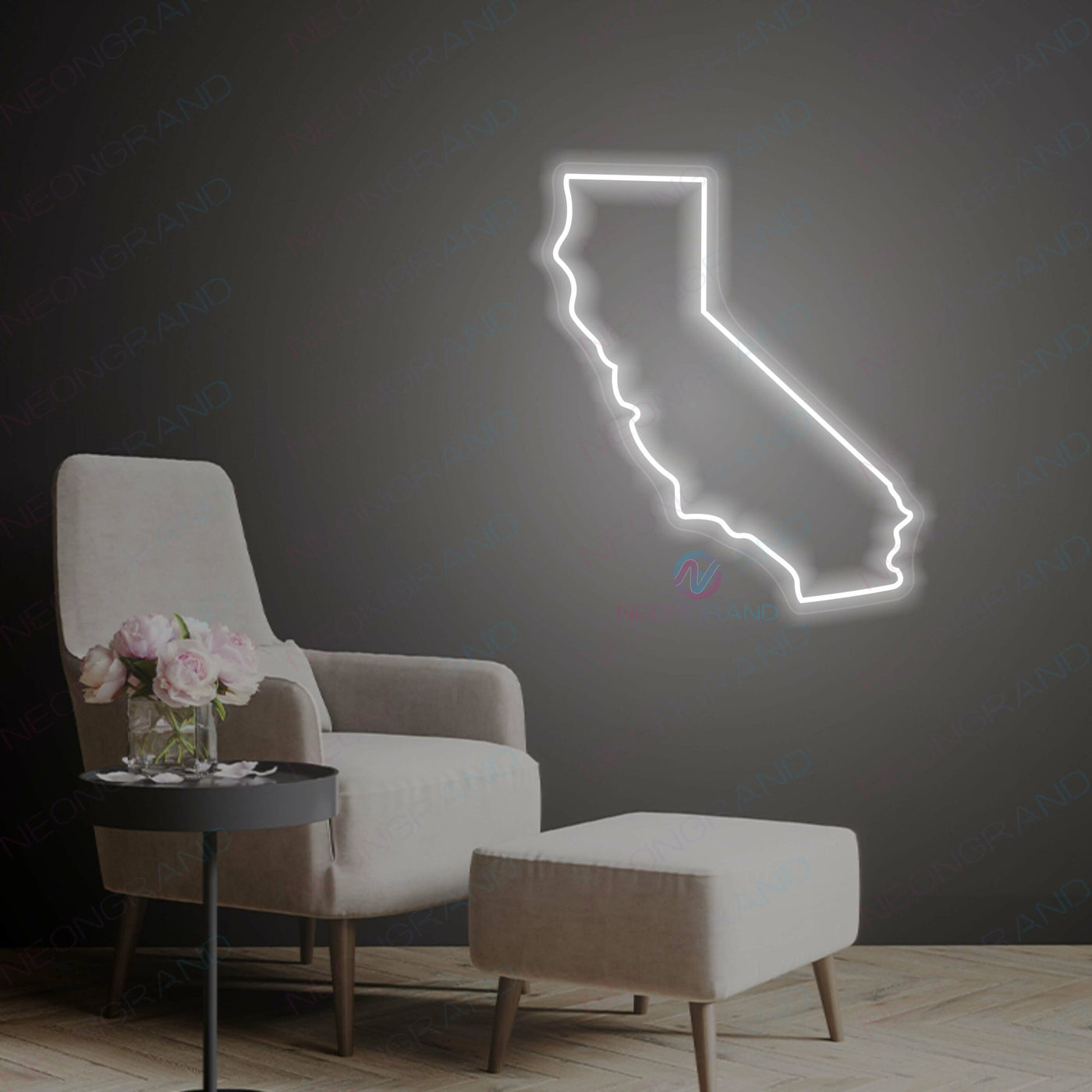 California Neon Sign Map Led Light WHITE