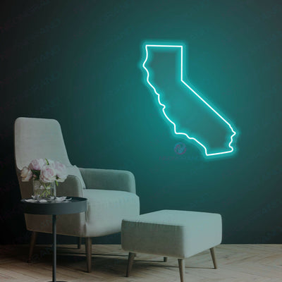California Neon Sign Map Led Light ligth blue
