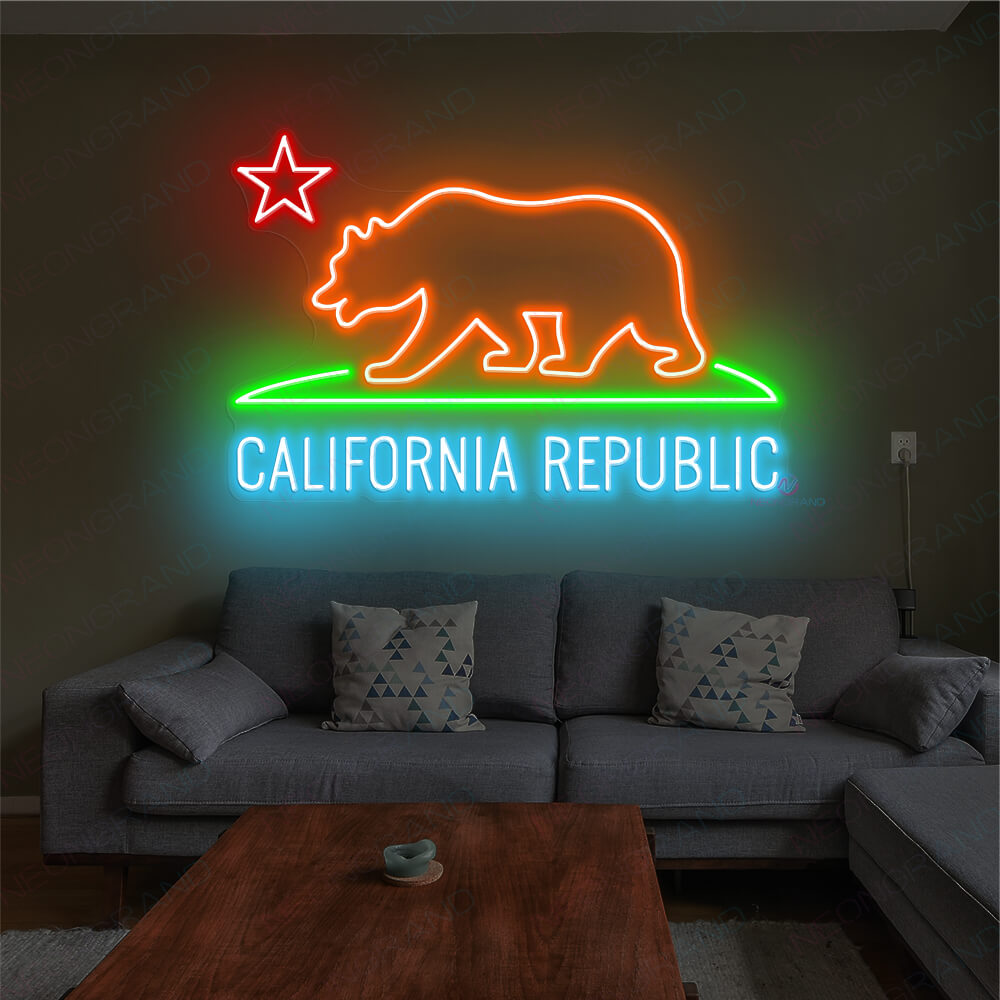 California Neon Sign Republic Flag Bear Led Light 