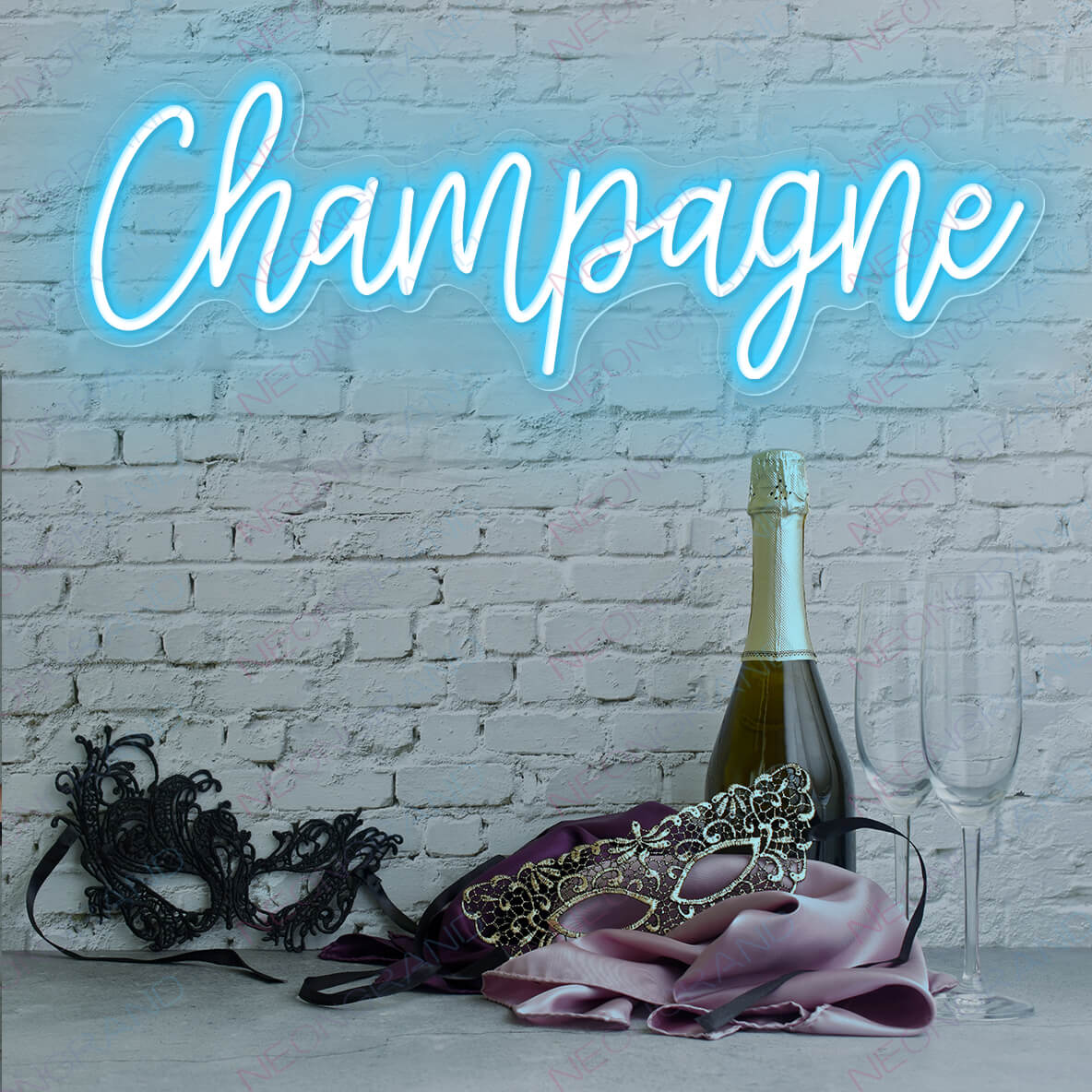 Champagne Neon Sign light blue