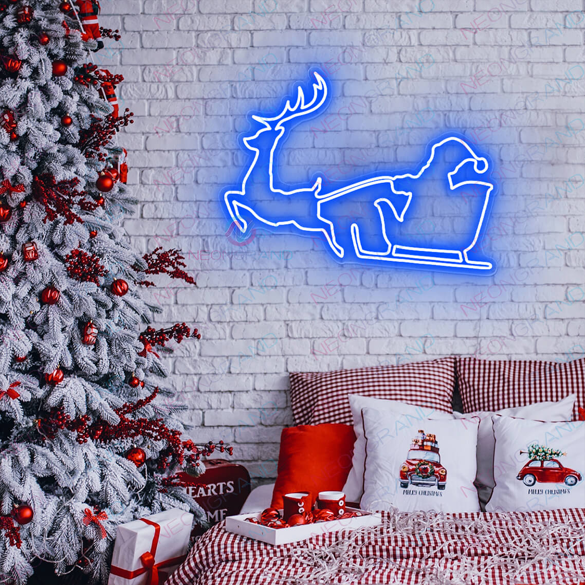 Christmas Neon Lights Santa Reindeer Led Sign blue
