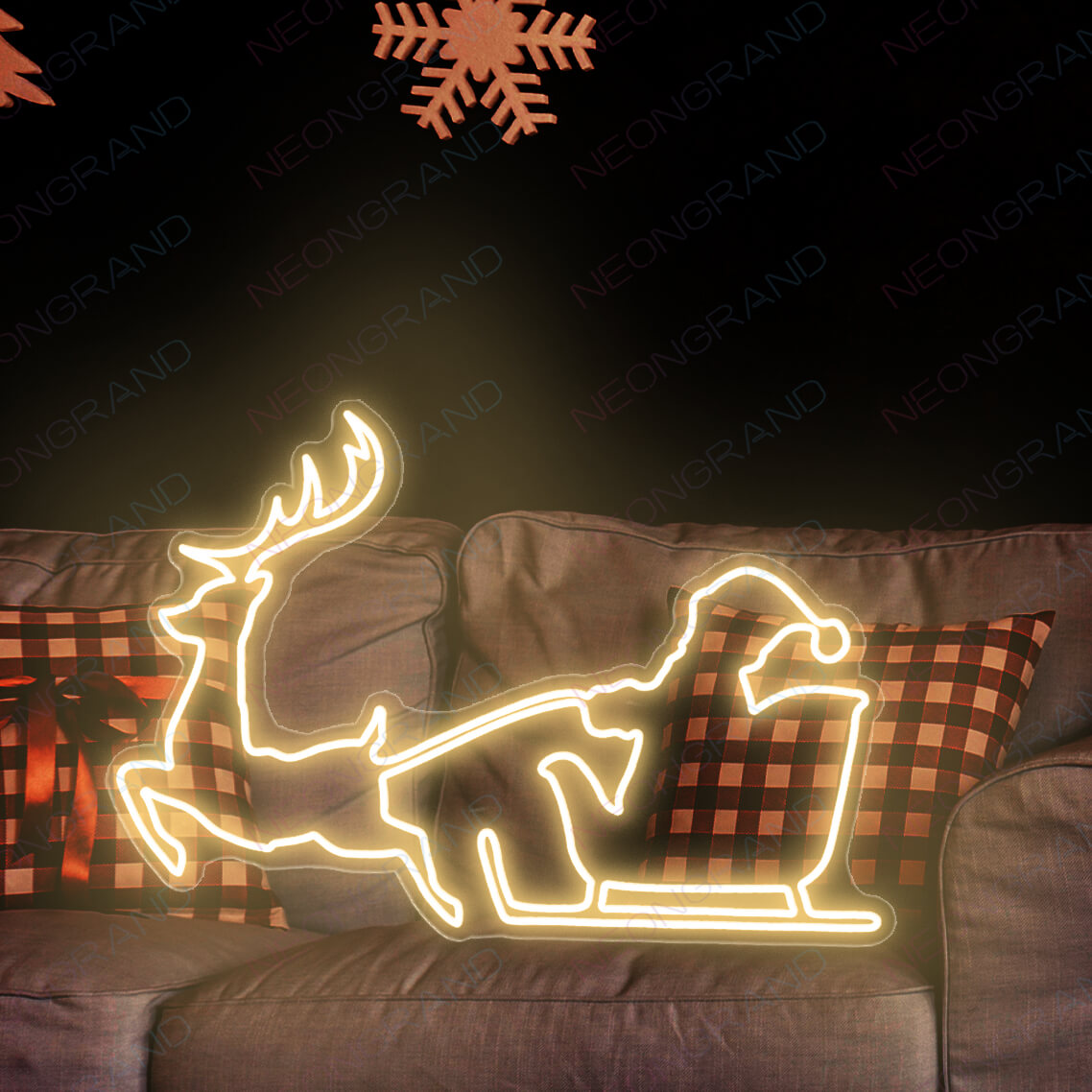 Christmas Neon Lights Santa Reindeer Led Sign gold yellow wm