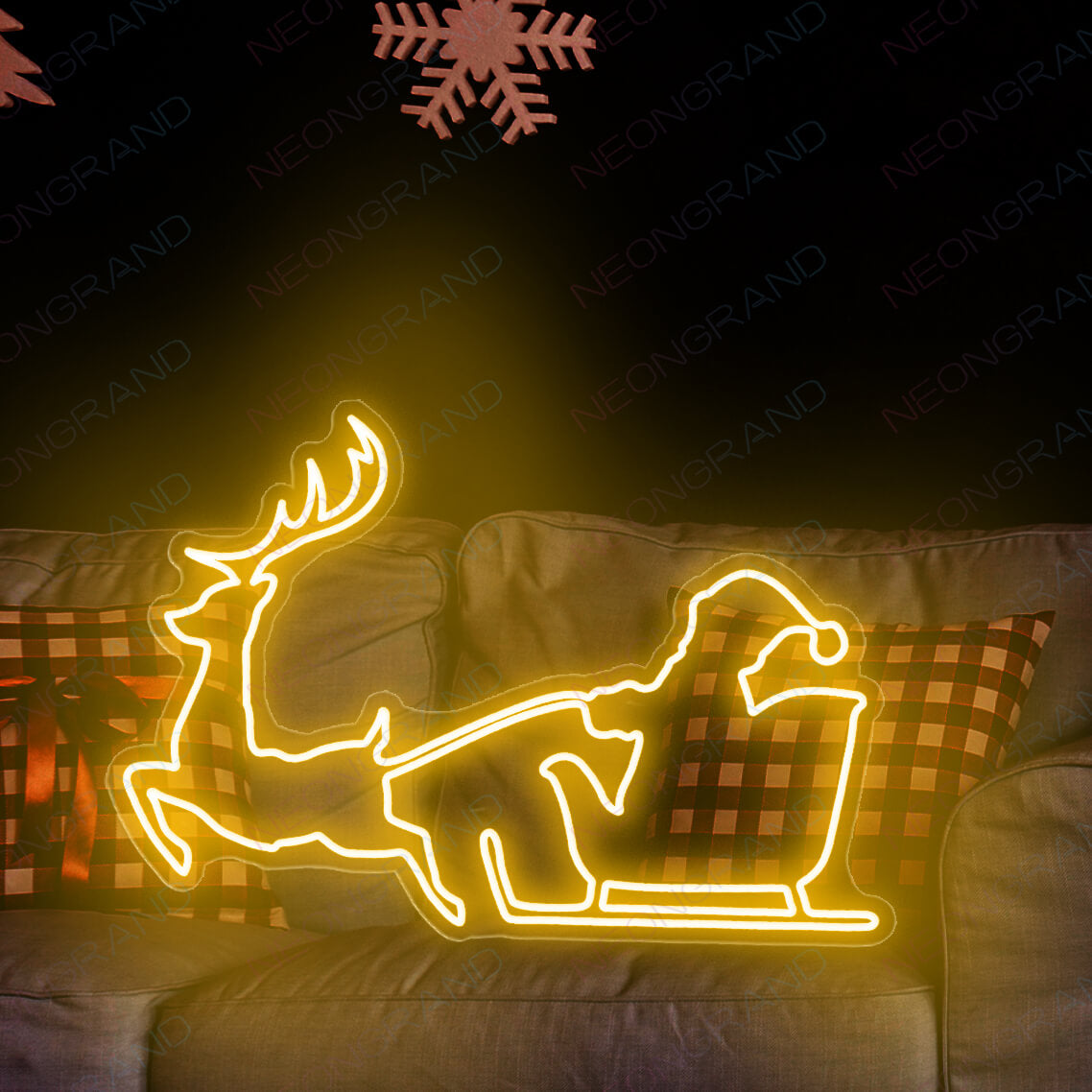 Christmas Neon Lights Santa Reindeer Led Sign orange yellow wm
