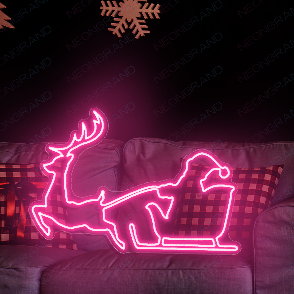 Christmas Neon Lights Santa Reindeer Led Sign pink wm