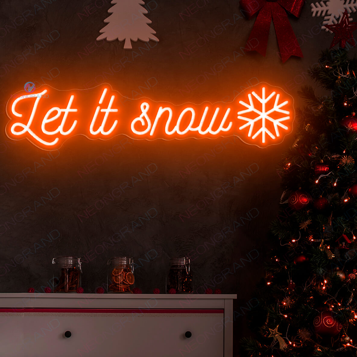 Christmas Neon Sign Let It Snow Xmas Led Light DarkOrange