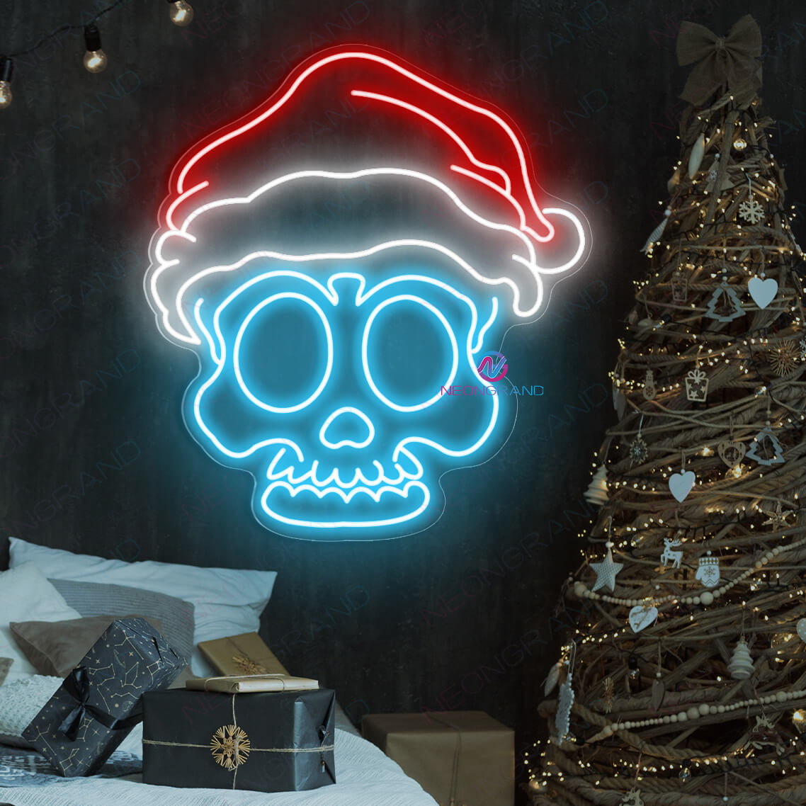 Christmas Neon Sign Skull Face Led Light light blue