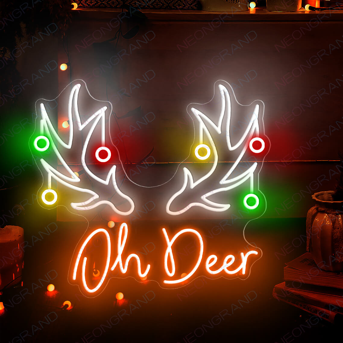 Christmas Neon Signs Oh Deer Led Light orange wm