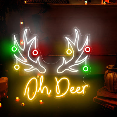 Christmas Neon Signs Oh Deer Led Light orange yellow wm