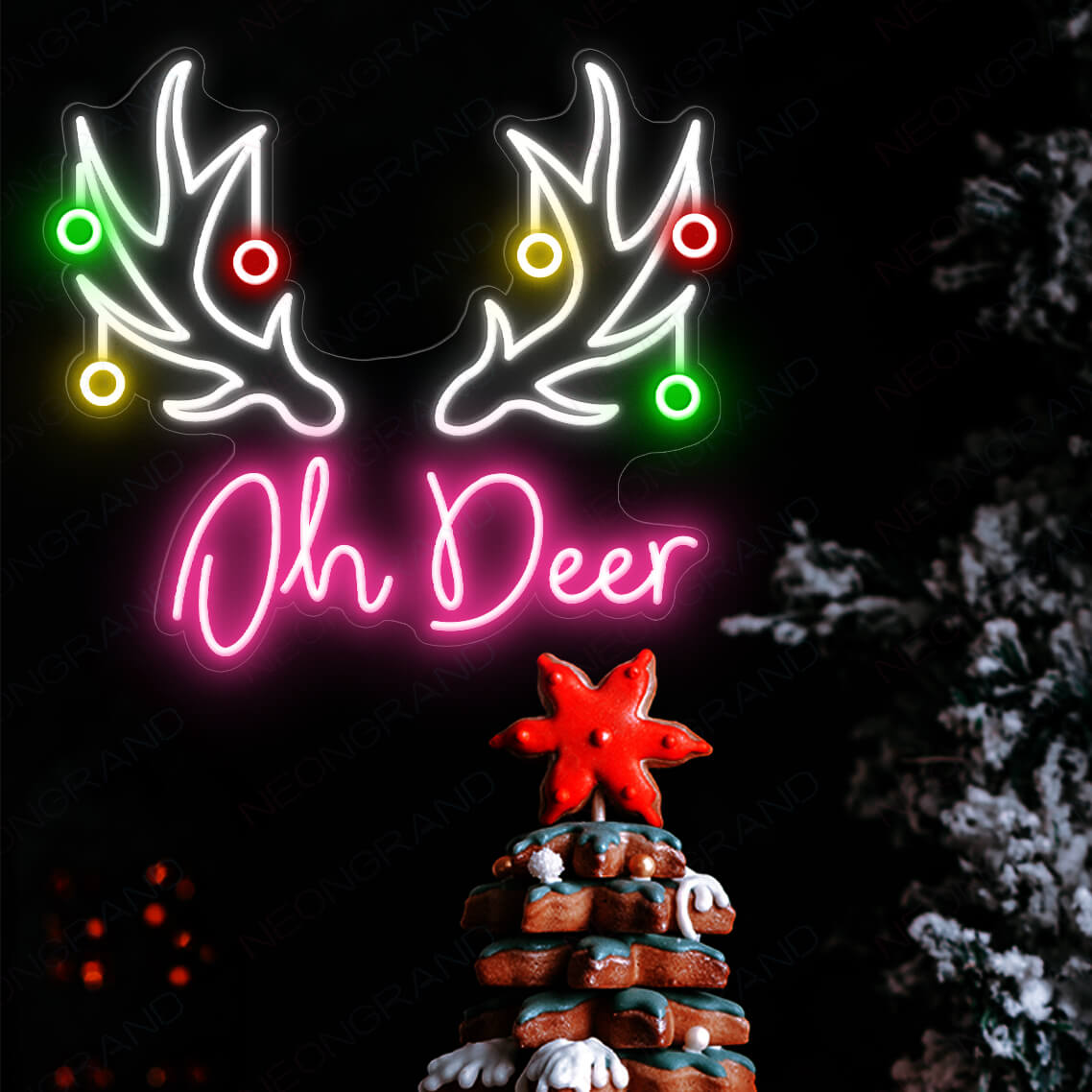 Christmas Neon Signs Oh Deer Led Light pink