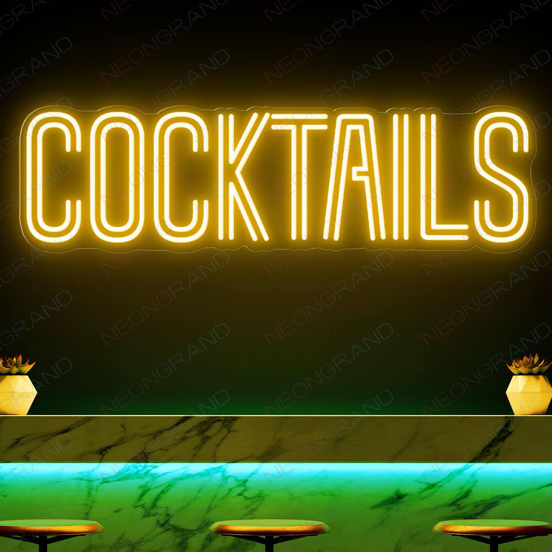 Cocktails Neon Sign Bar Led Light orange yellow
