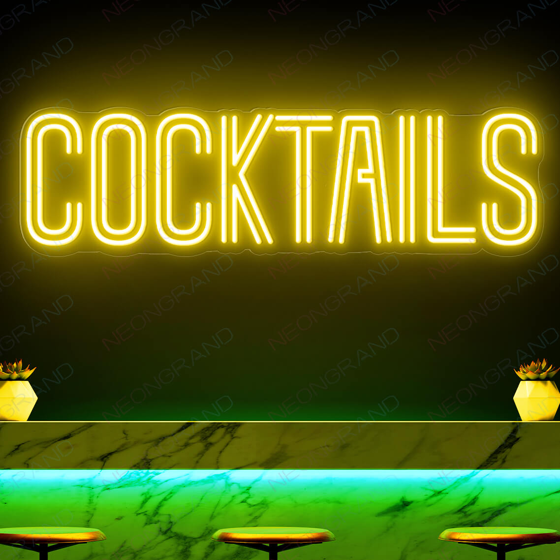 Cocktails Neon Sign Bar Led Light yellow1
