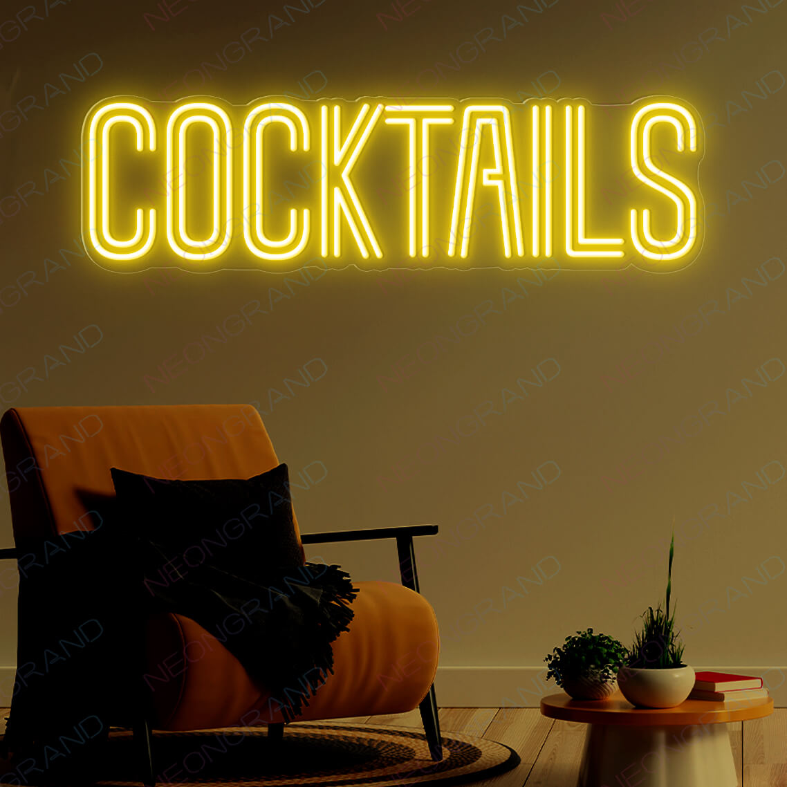 Cocktails Neon Sign Bar Led Light yellow