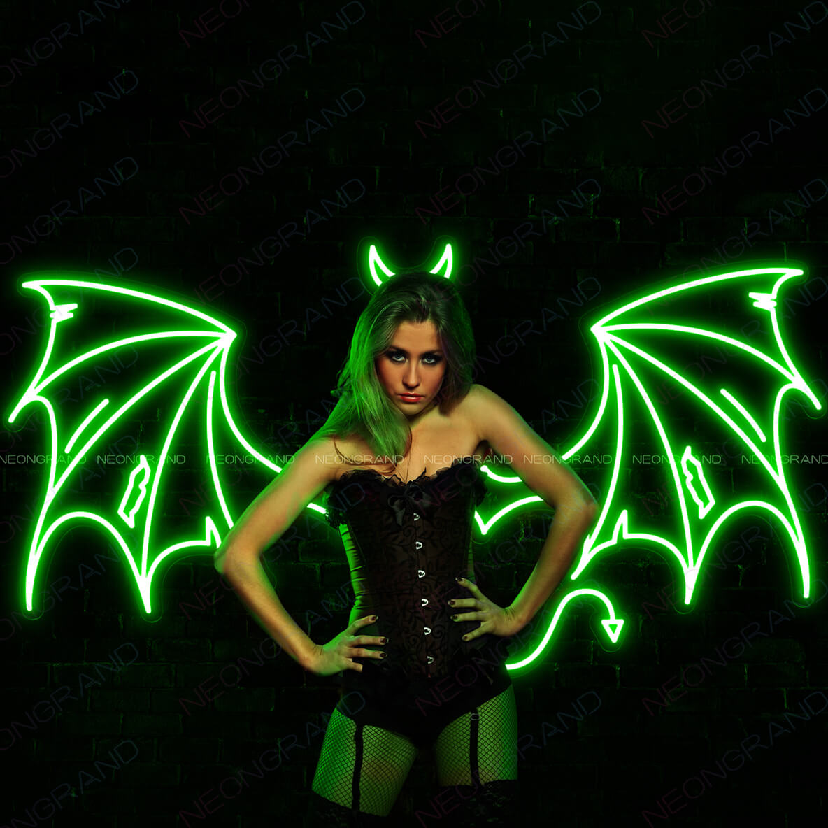 Devil Neon Sign Wings Led Light green