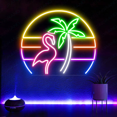 Flamingo Neon Palm Tree Sign Tropical Plant Led Light 2