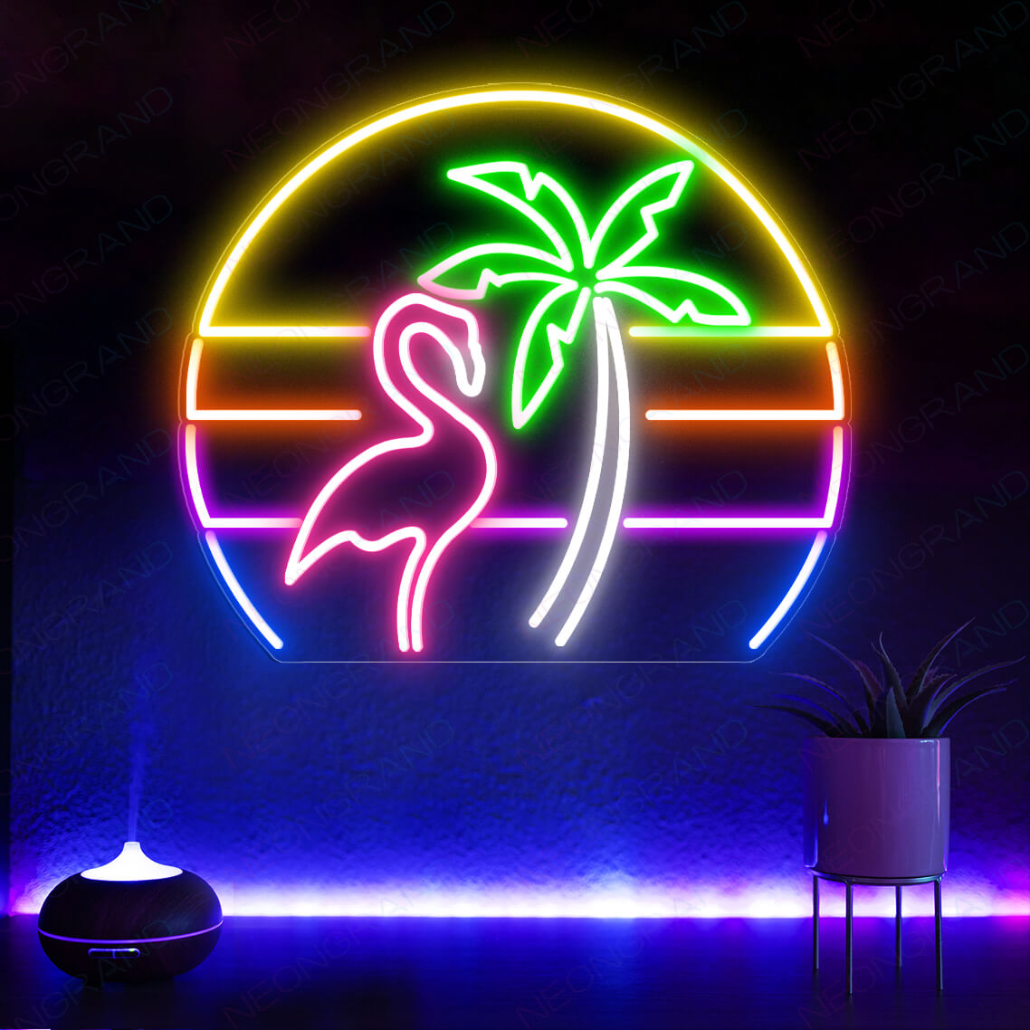 Flamingo Neon Palm Tree Sign Plant Led Light (US Stock) - NeonGrand