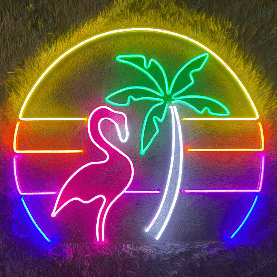 Flamingo Neon Palm Tree Sign Tropical Plant Led Light