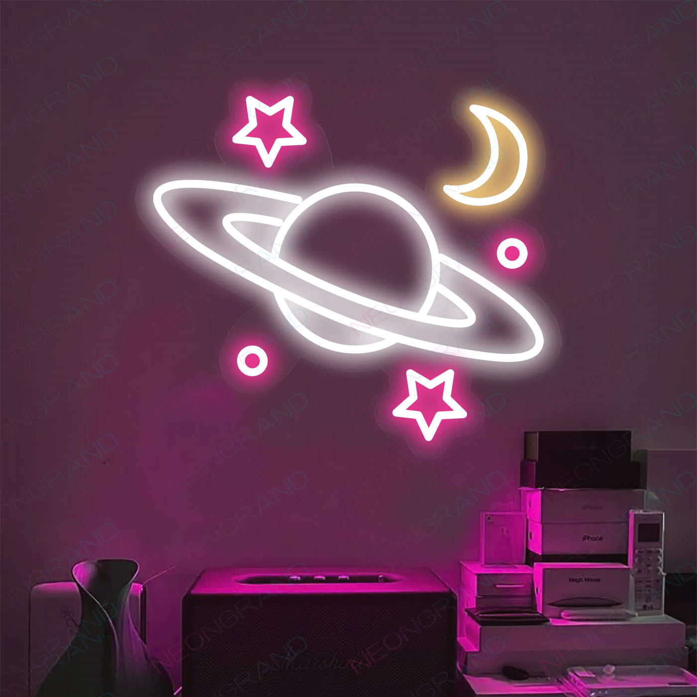 Galaxy Neon Sign Moon Star Led Light pink