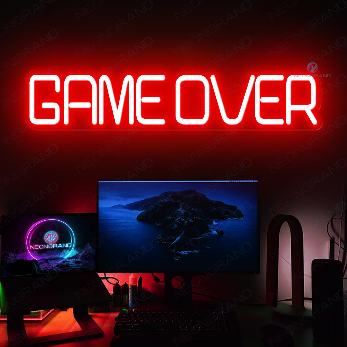 Game Over Neon Sign Arcade Gaming Room Led Light red wm