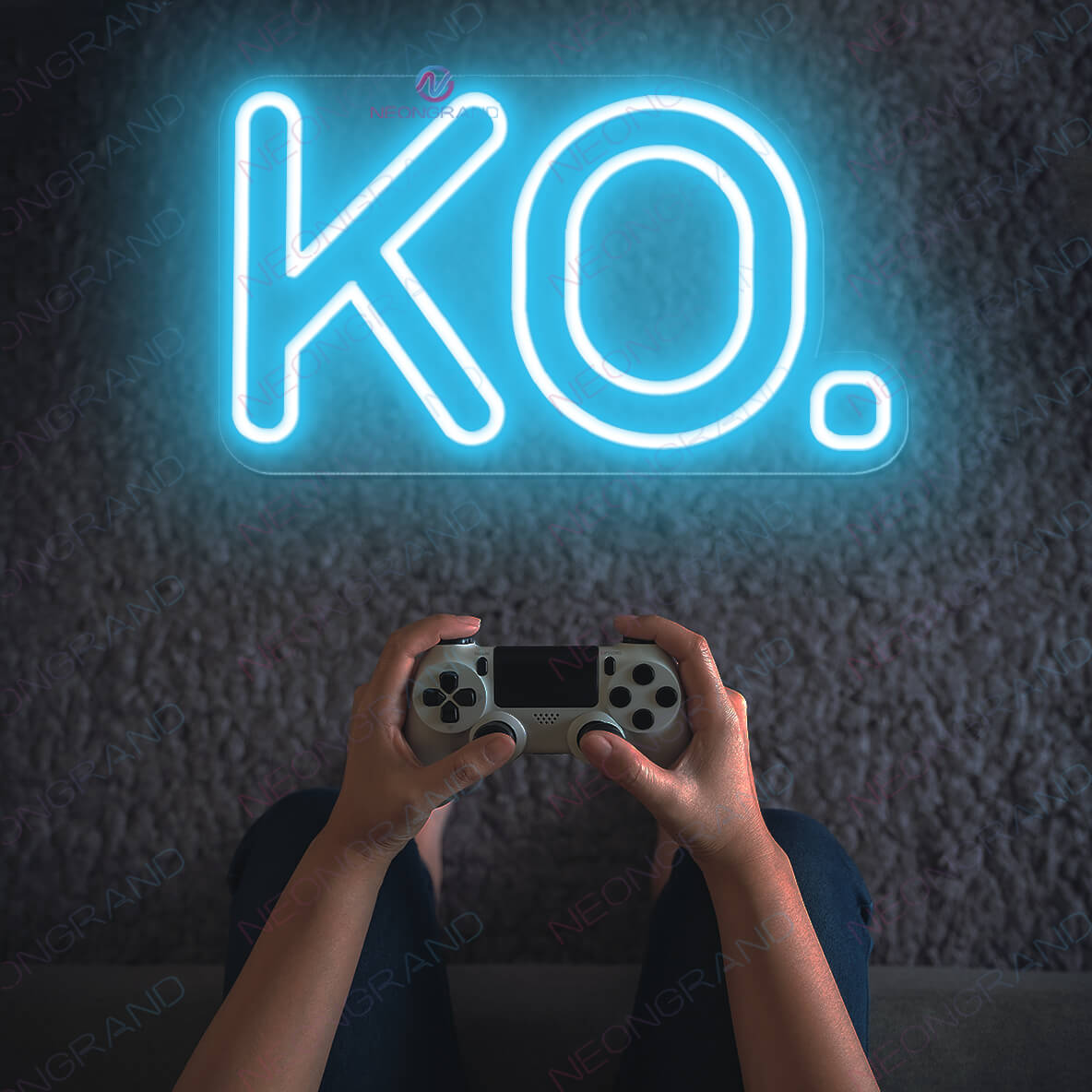 Gaming Neon Signs KO Game Led Light light blue