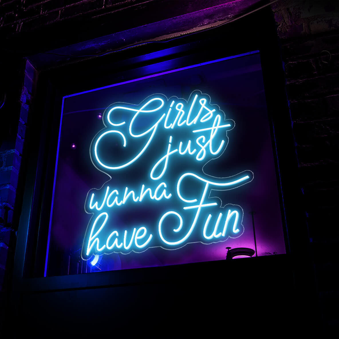 Girls Just Wanna Have Fun Girl Neon Sign Led Light SkyBlue