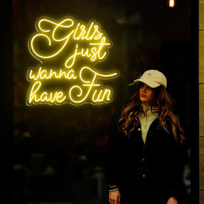Girls Just Wanna Have Fun Girl Neon Sign Led Light Yellow 1