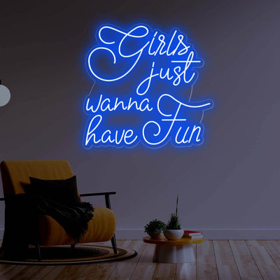 Girls Just Wanna Have Fun Girl Neon Sign Led Light blue