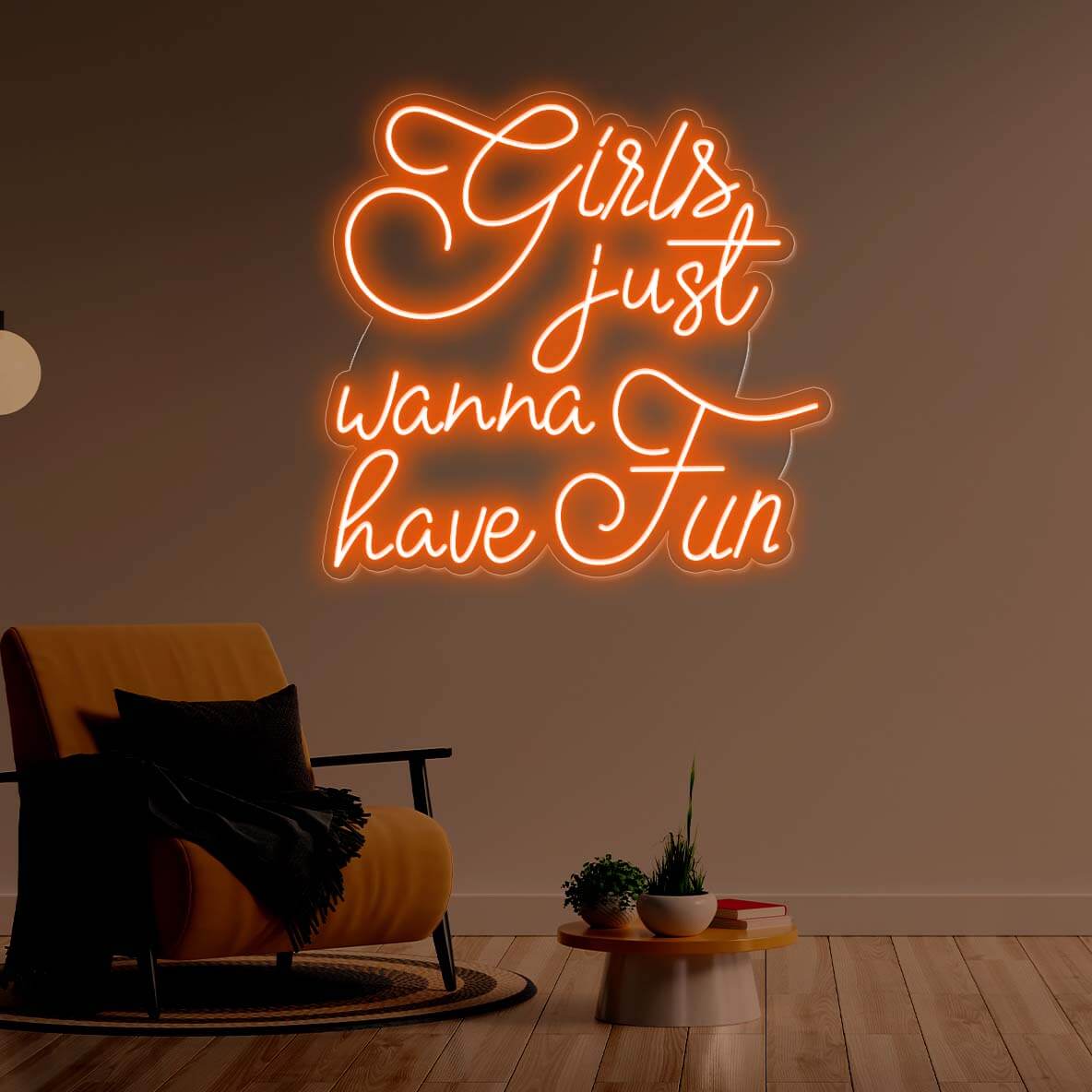 Girls Just Wanna Have Fun Girl Neon Sign Led Light orange