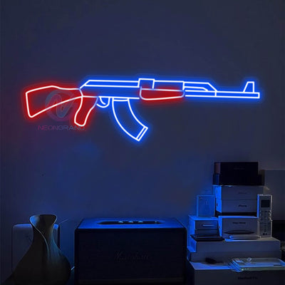 Gun Neon Sign AK 47 Pistol Music Led Light blue