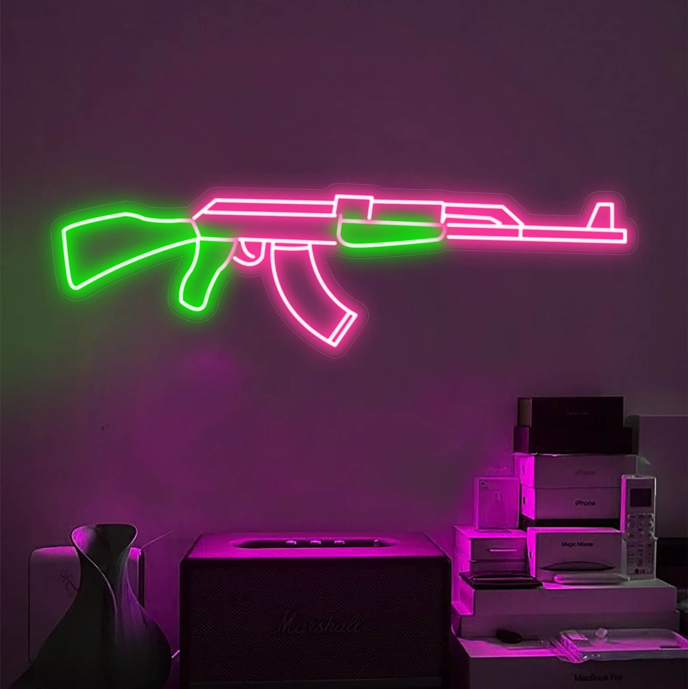 Gun Neon Sign AK 47 Pistol Music Led Light pink