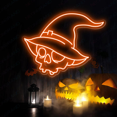 Halloween Neon Sign Magic Hat Skull Led Light orange