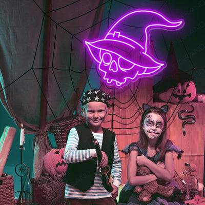 Halloween Neon Sign Magic Hat Skull Led Light purple1