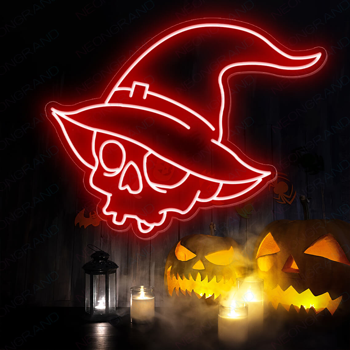 Halloween Neon Sign Magic Hat Skull Led Light red