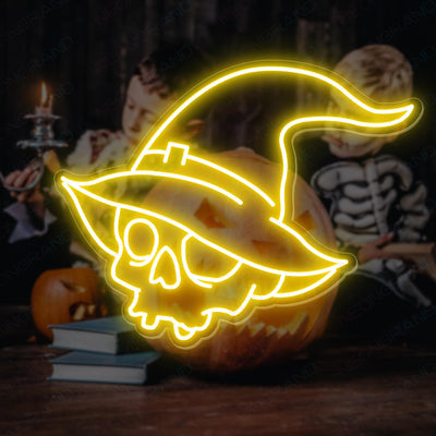 Halloween Neon Sign Magic Hat Skull Led Light yellow