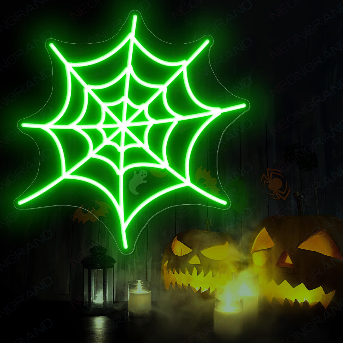 Halloween Neon Sign Spider Web Led Light green